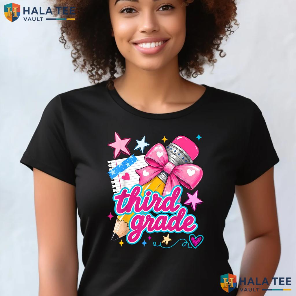 3rd Grade Coquette Bow Shirt Pencil First Day Of School Girls Apparel Adult