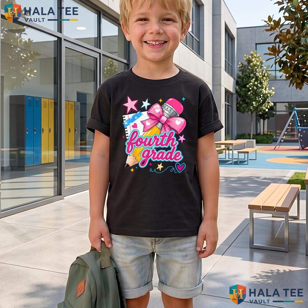 4th Grade Coquette Bow Shirt Pencil First Day Of School Girls Apparel Adult