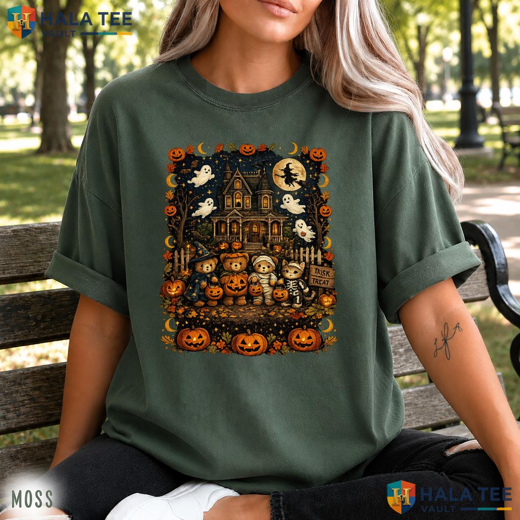 90s Bears Halloween Comfort Colors T Shirt Trick Or Treat Pumpkin Lover Top Vintage Washed Tee