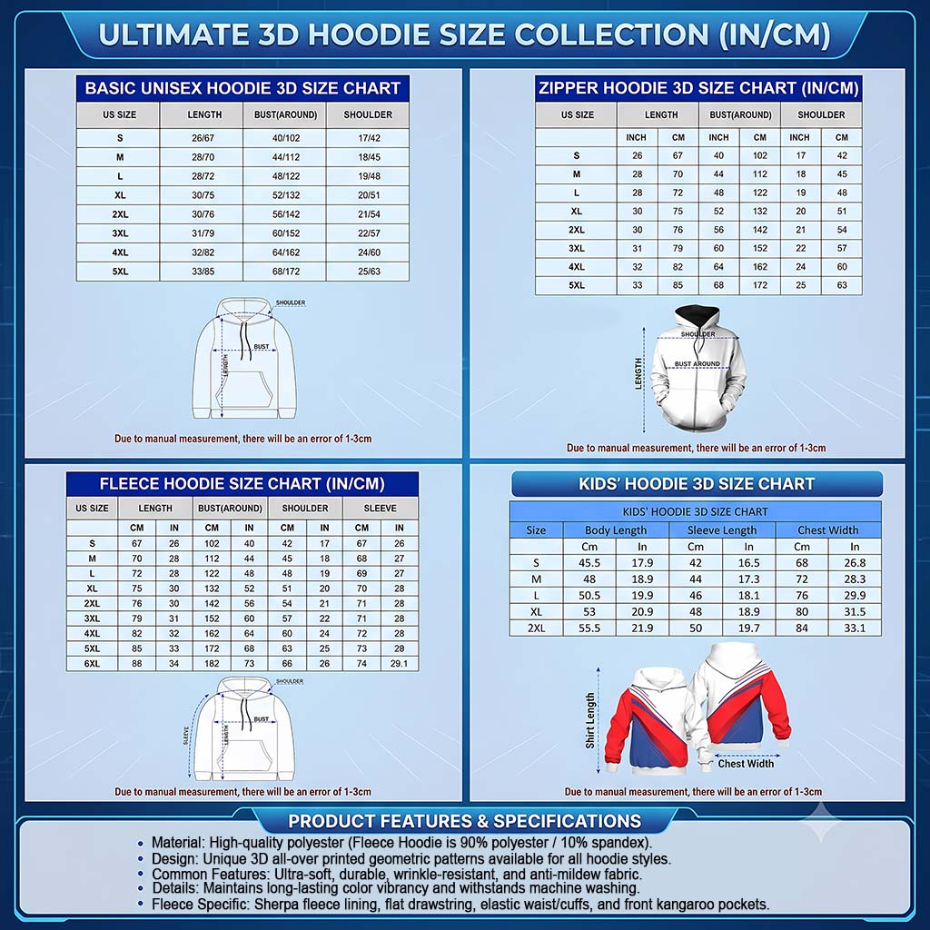 Size Chart 3D Hoodie