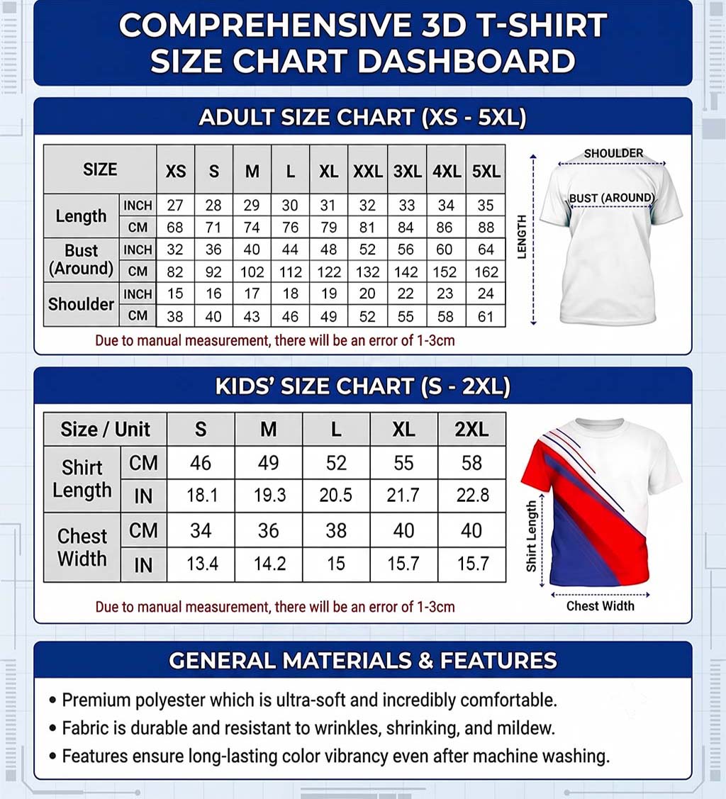 Size Chart 3D T-Shirt