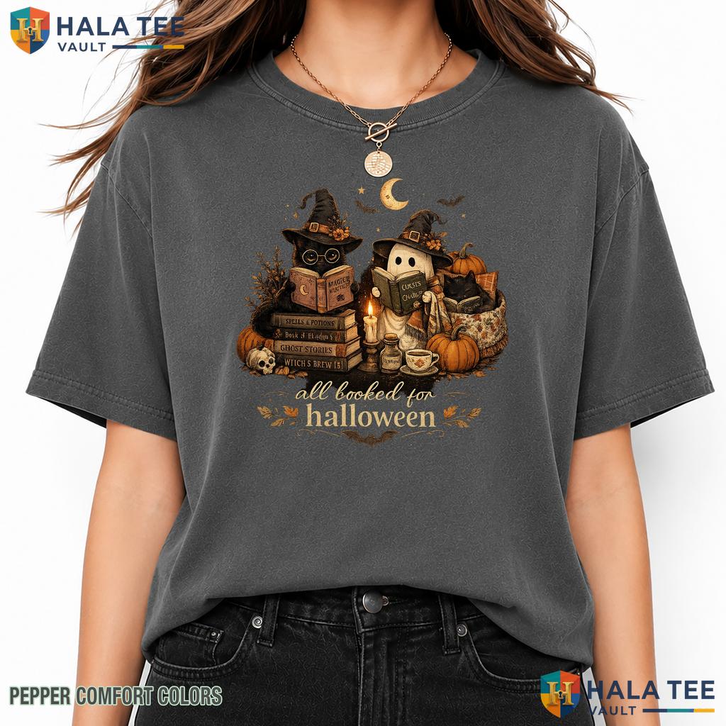 All Booked For Halloween Comfort Colors T Shirt Spooky Book Lover Graphic Relaxed Fit Tee