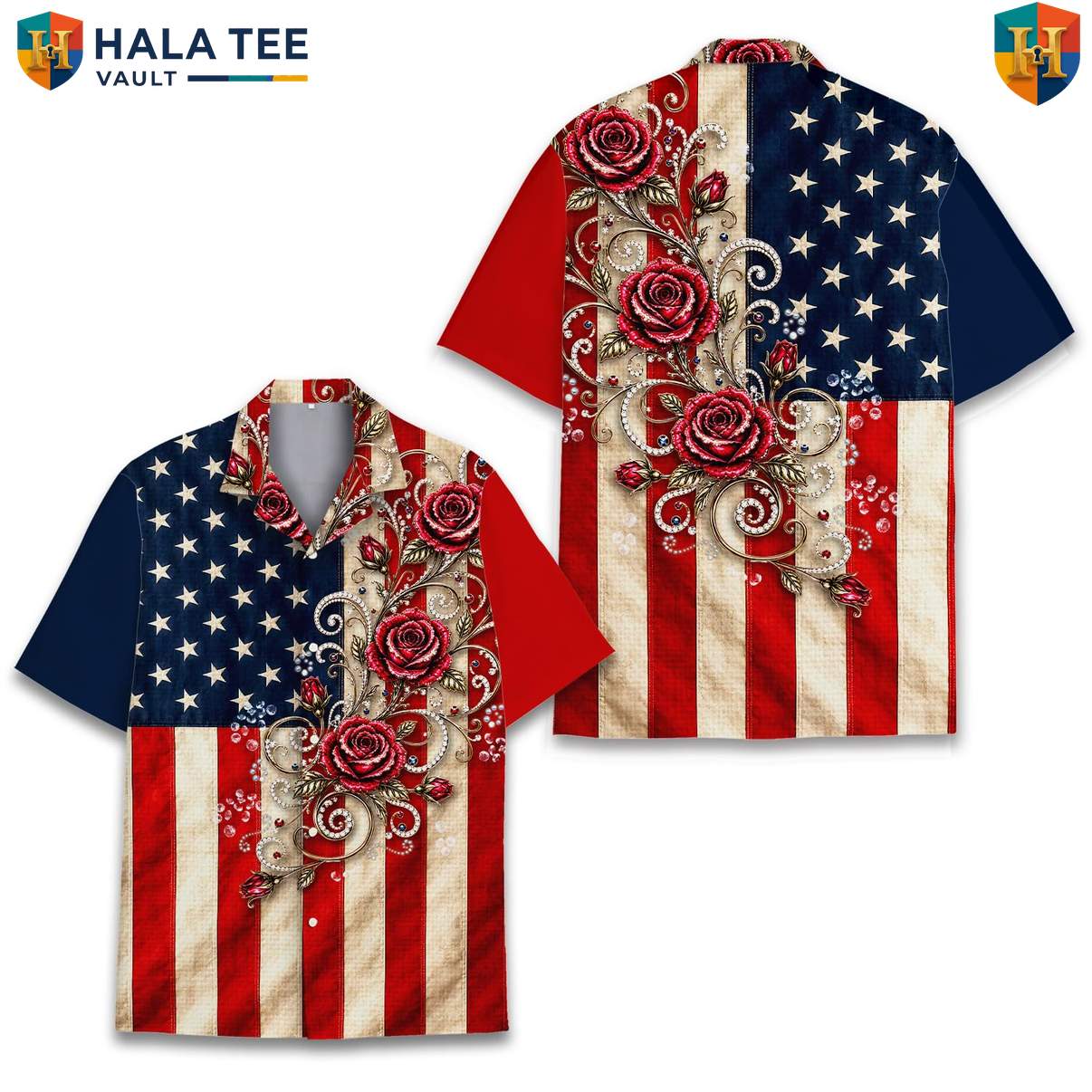 American Flag USA Tropical Shirt Mens Patriotic Independence Day Celebration