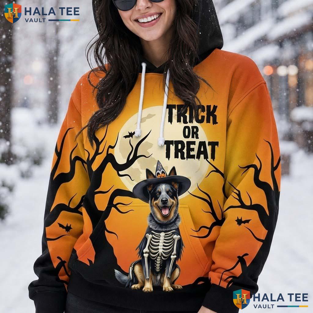 Australian Cattle Dog 3D Printed Hoodie Cool Trick Or Treat Skeleton Halloween