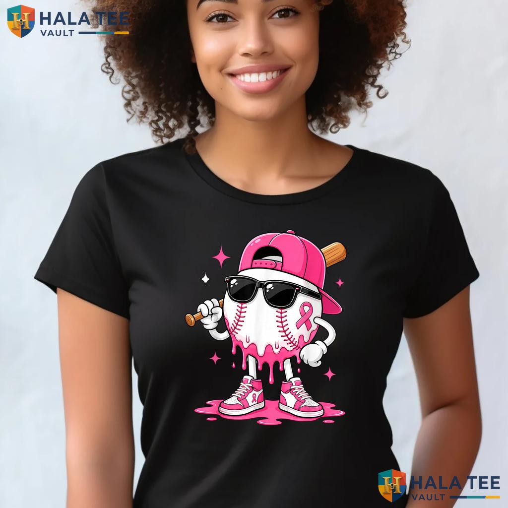 Baseball Drip Pink Ribbon TShirt Breast Cancer Awareness Boys Kids