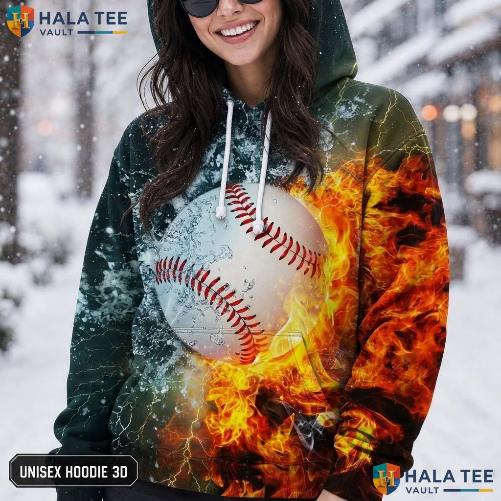 Baseball Fire Kids AOP Hoodie Warm Thick Sweatshirt Boys Girls Apparel