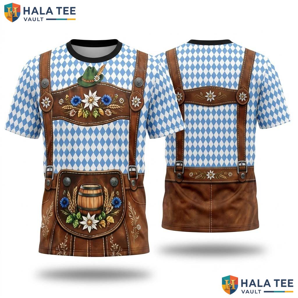 Bavarian Oktoberfest Blue 3D Shirt Mens German Holiday Festival Cosplay Top