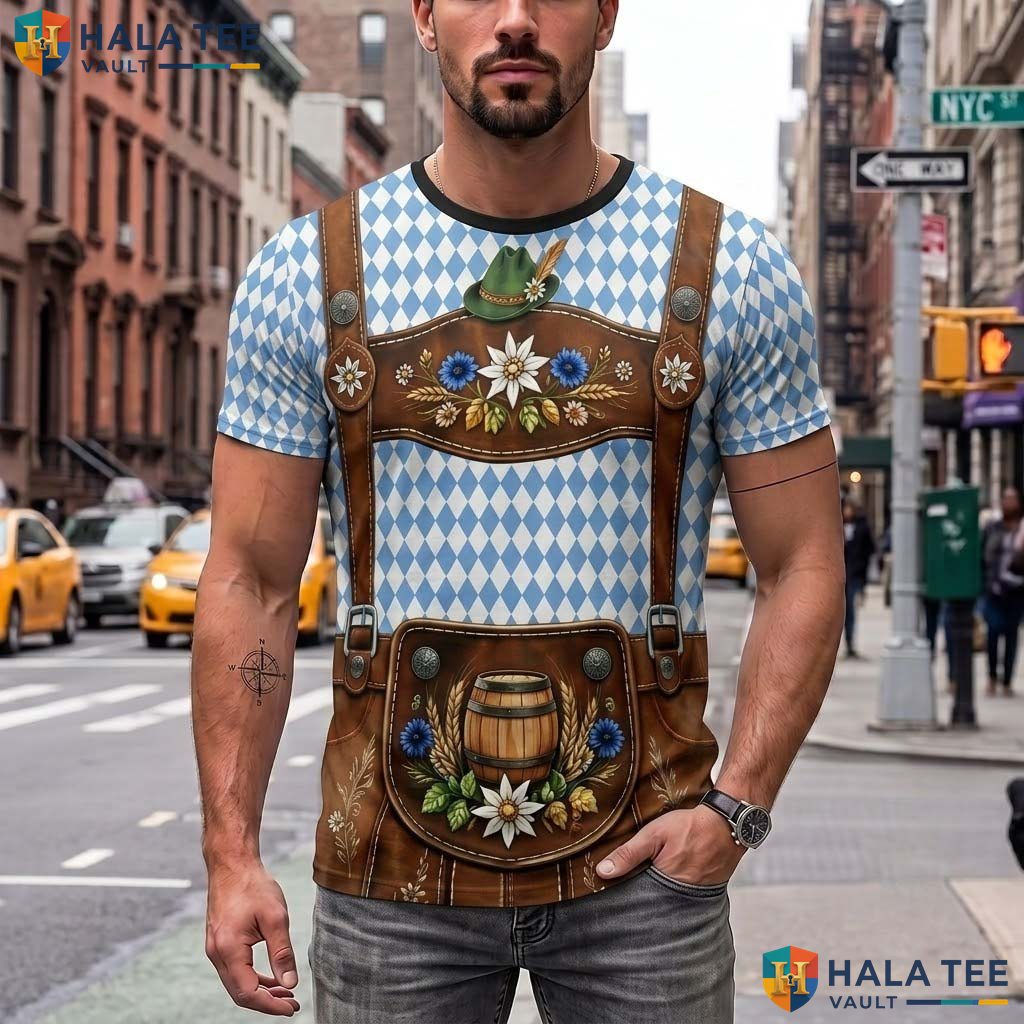 Bavarian Oktoberfest Blue 3D Printed T-Shirt Mens German Holiday Festival Cosplay Top