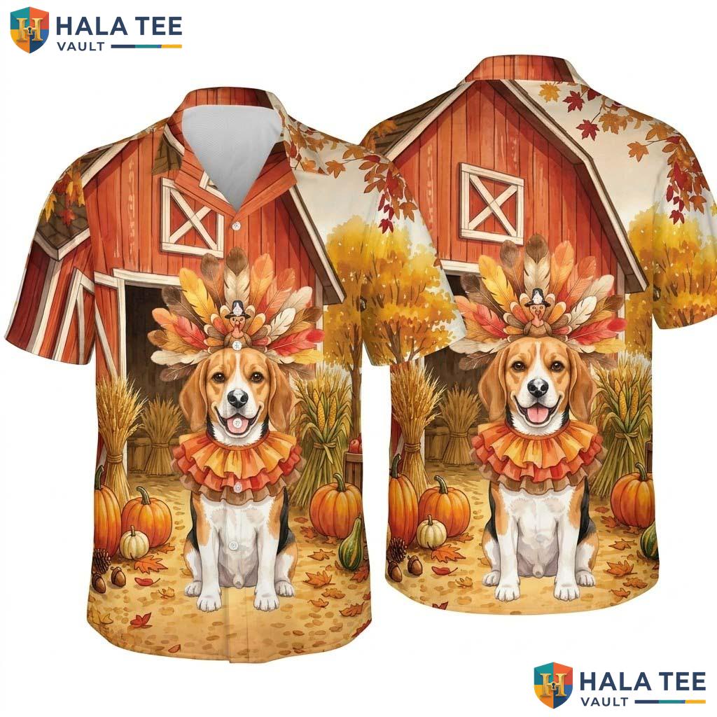 Beagle Costume Thanksgiving Hawaiian Shirt Dog In Turkey Fall Scene