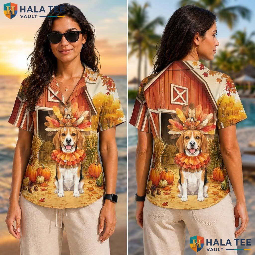 Beagle Costume Thanksgiving Tropical Shirt Dog In Turkey Fall Scene
