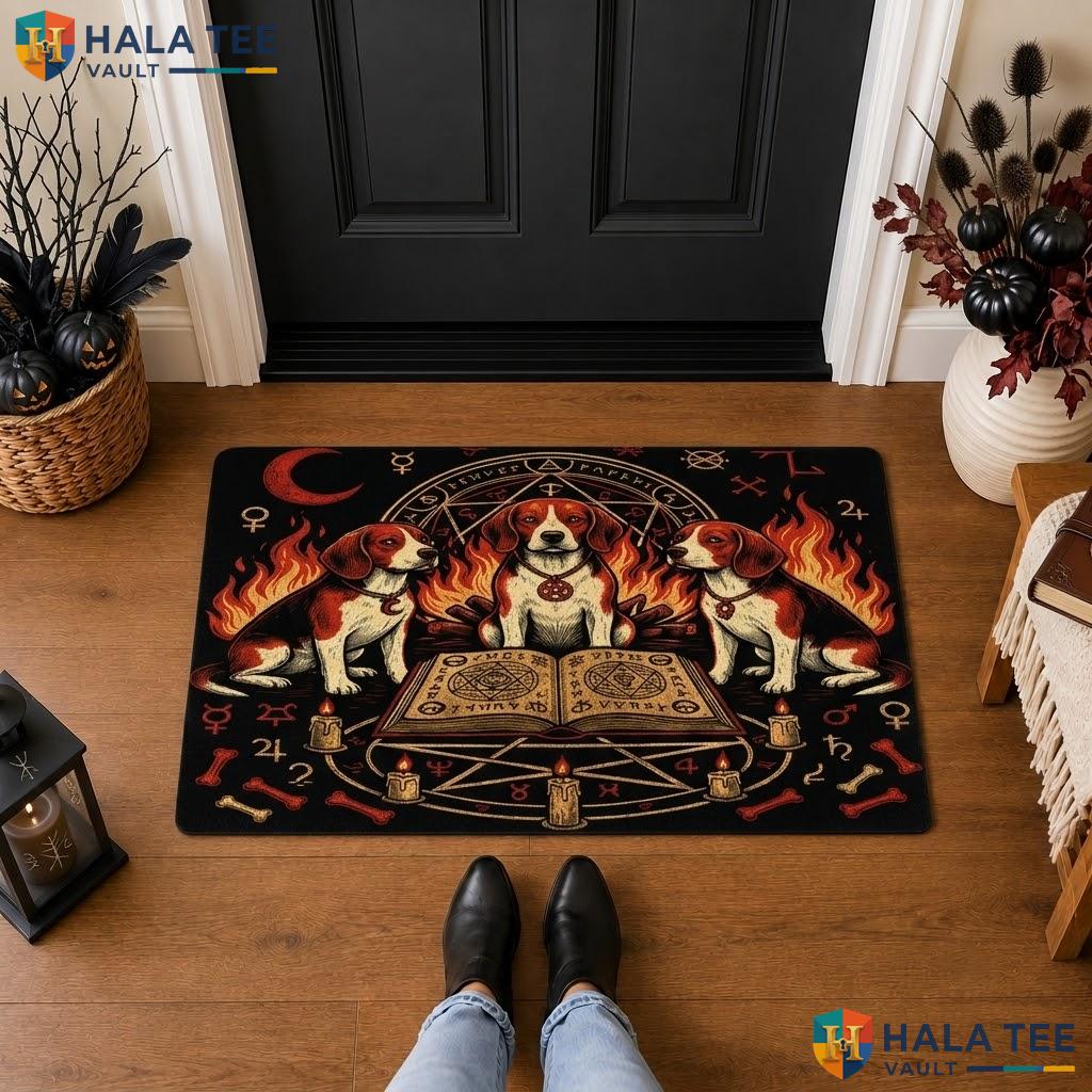 Beagle Dog Halloween Front door mat Holiday Witchy Non Slip Spooky Welcome Rug