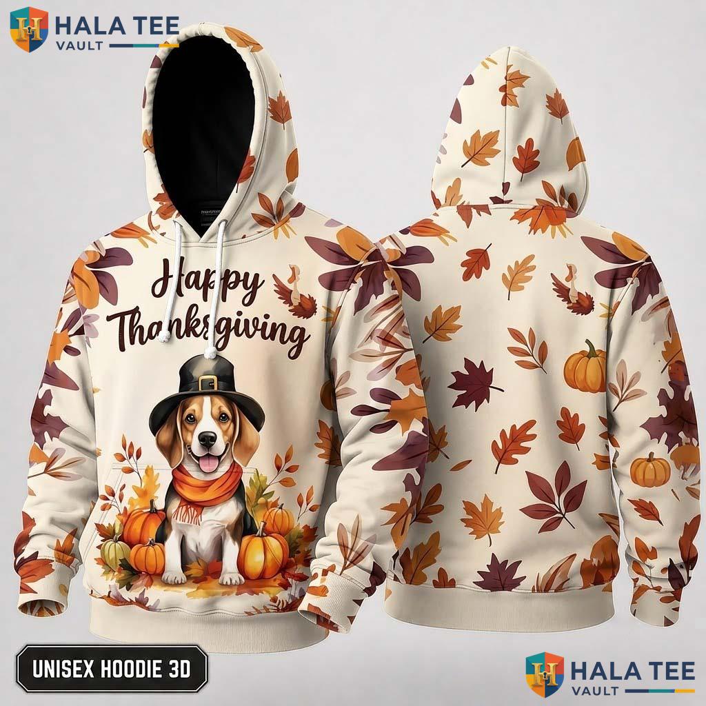 Beagle Pumpkins Autumn Thanksgiving 3D Hoodie Proud Happy Fall Apparel
