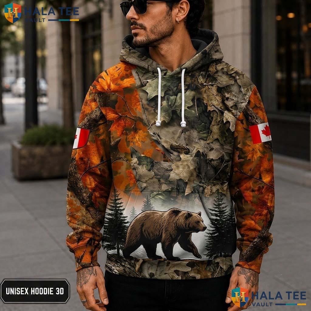 Bear Canadian Flag Thanksgiving 3D Printed Hoodie Personalized Forest Design