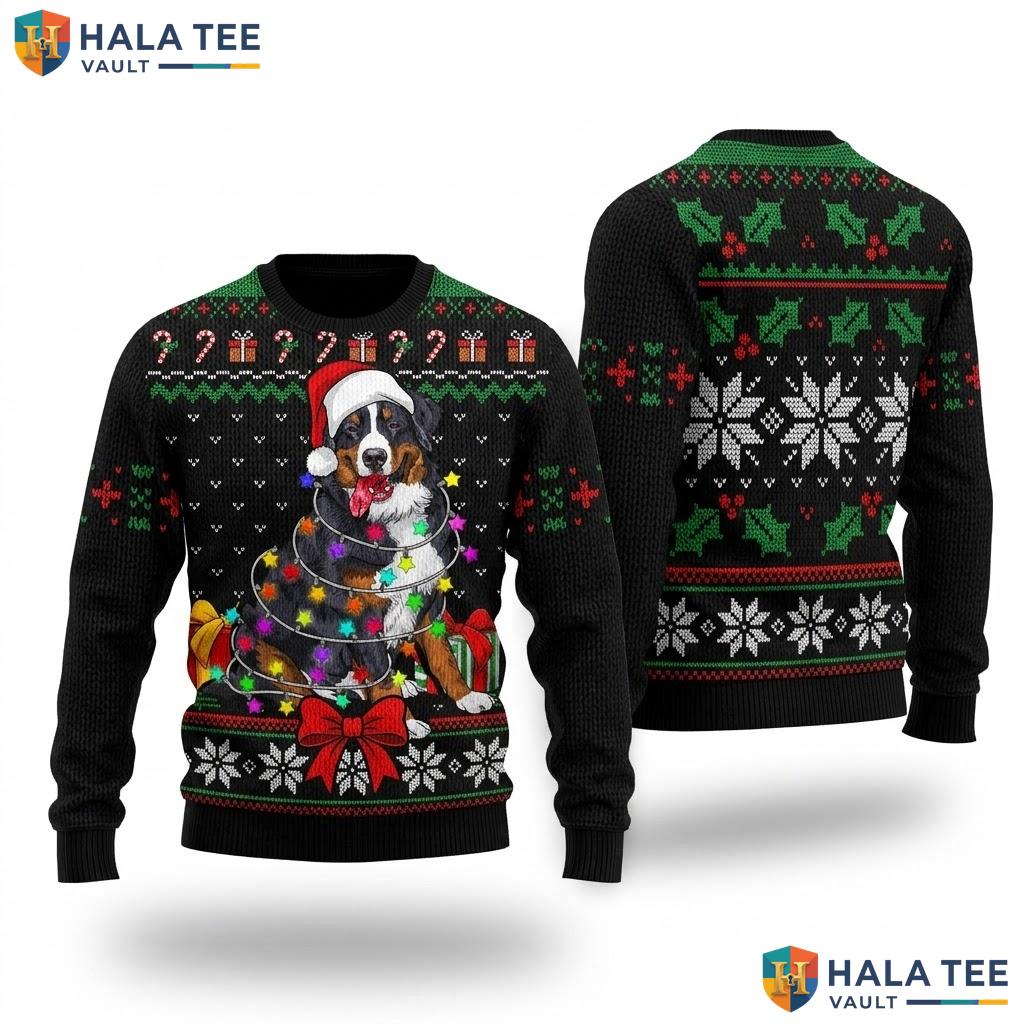 Bernese Mountain Dog Lights Christmas Sweater Ugly Holiday Pet Top