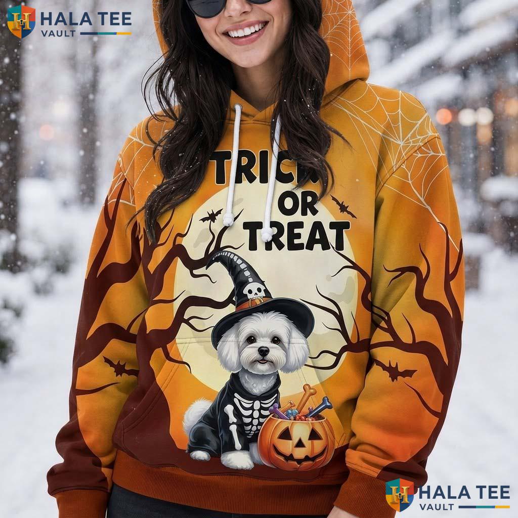 Bichon Frise Trick Or Treat 3D Printed Hoodie Cute Pumpkin Bat Halloween Top