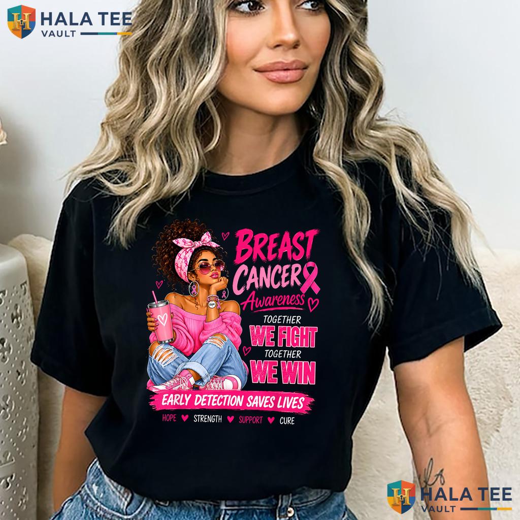 Black African American Afro Shirt Breast Cancer Awareness Women Top Adult