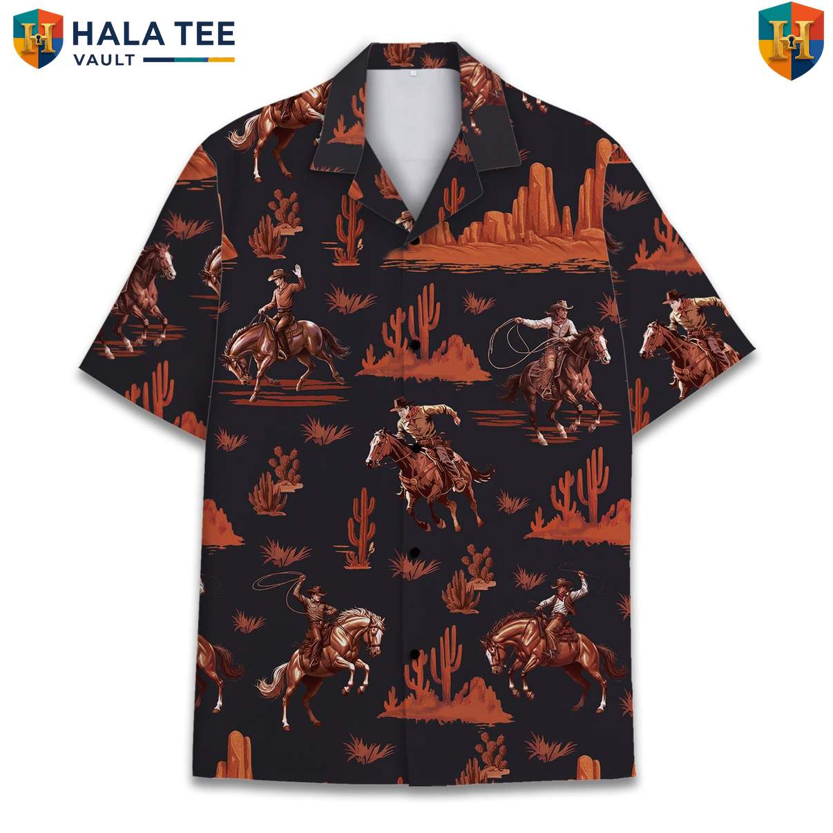 Black Cowboy Short-sleeve button-up shirt Mens Short Sleeve Casual Summer Tropical Outfit