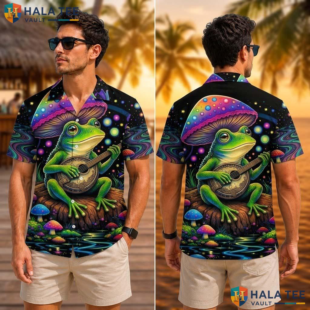 Black Frog Funny Tropical Shirt Mens Novelty Graphic Aloha Beach Top
