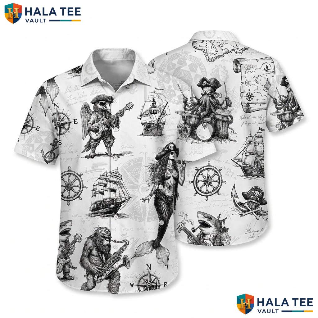 Black Pirate King Hawaiian Shirt Mens Funny Buccaneer Holiday Party Top