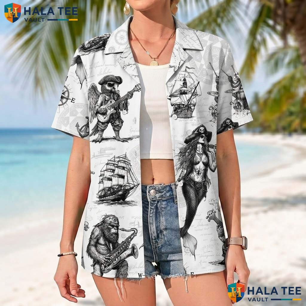 Black Pirate King Aloha Shirt Mens Funny Buccaneer Holiday Party Top