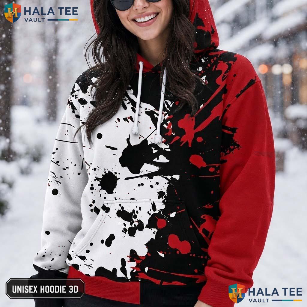 Black Red Splatter AOP Hoodie Warm Thick Sweatshirt Boys Girls Pullover