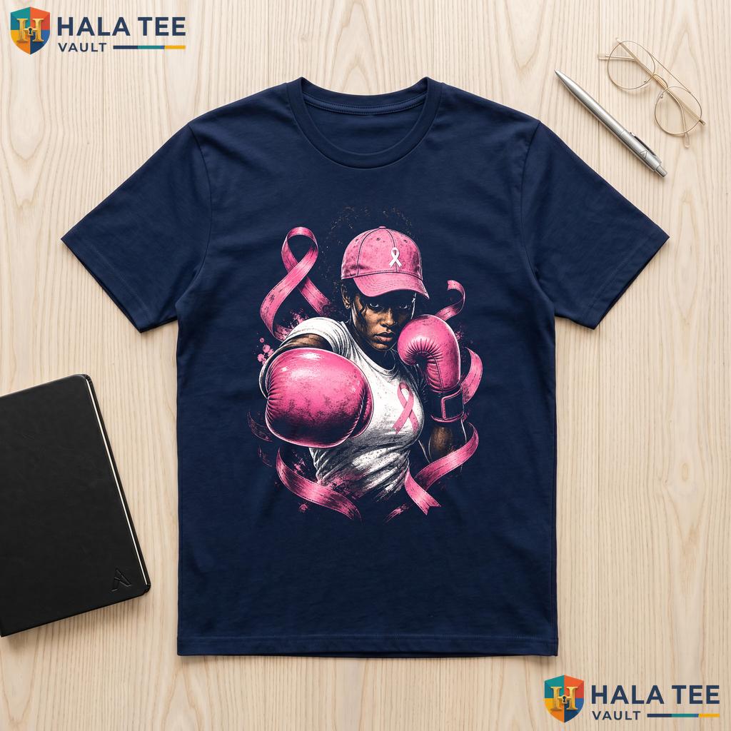 Black Women Fight Cancer Shirt Powerful Pink Ribbon Breast Apparel Adult