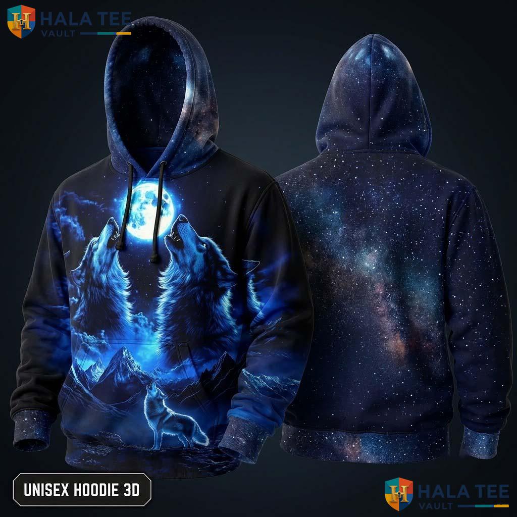 Blue Cool Wolf Skull Hoodie Men Women 3D Graphic Novelty Pullover Top