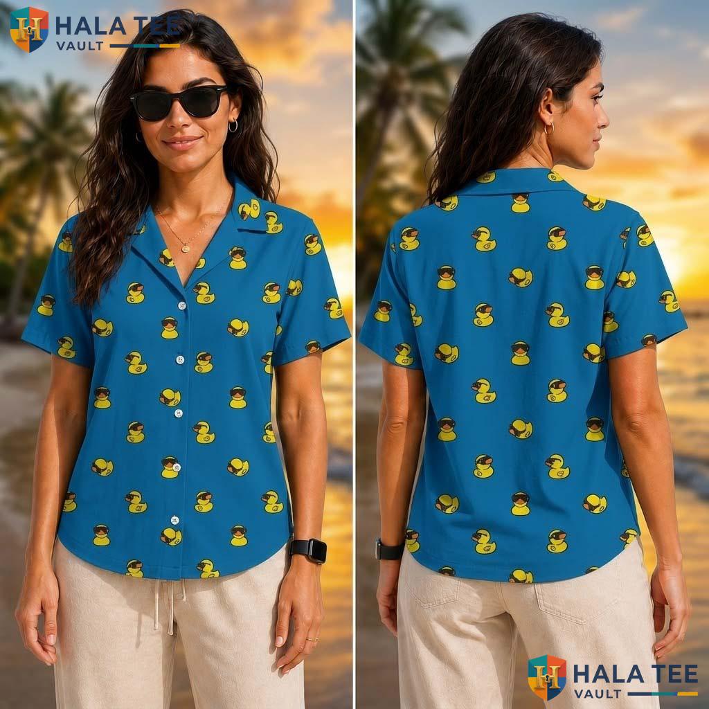 Blue Duck Pattern Tropical Shirt Mens Novelty Graphic Aloha Button Up