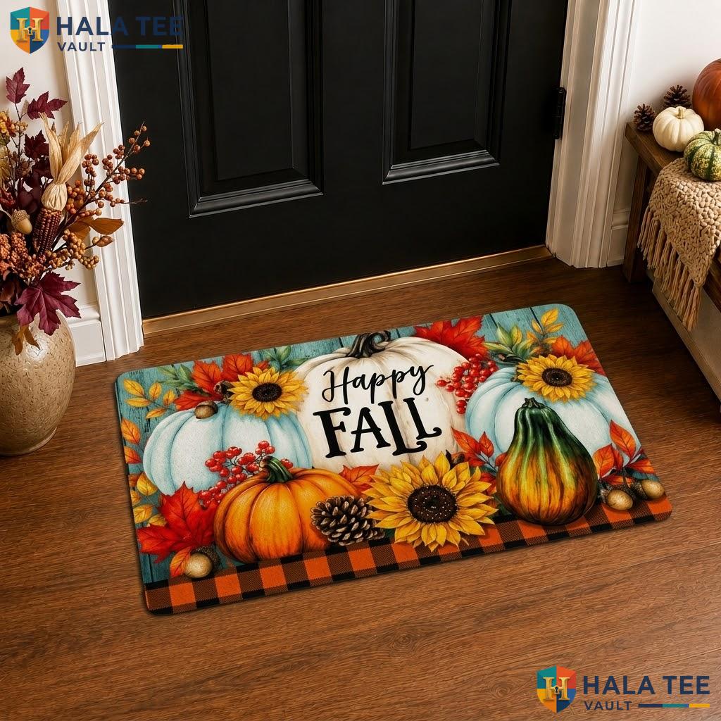 Blue Pumpkin Halloween Front Front door mat Non Slip Ghost Spider Web Entryway Rug