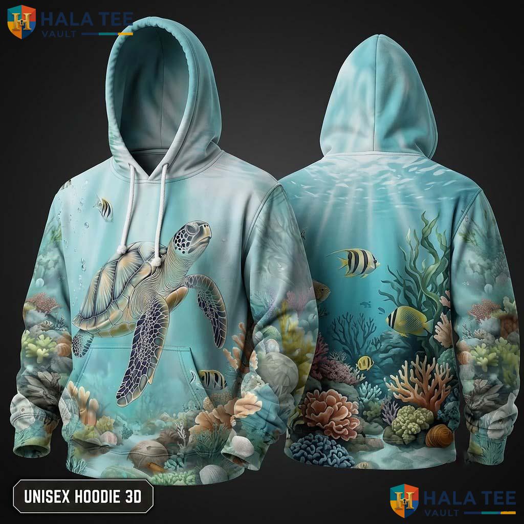 Blue Sea Turtle Skull Hoodie Men Women 3D Graphic Novelty Pullover Top