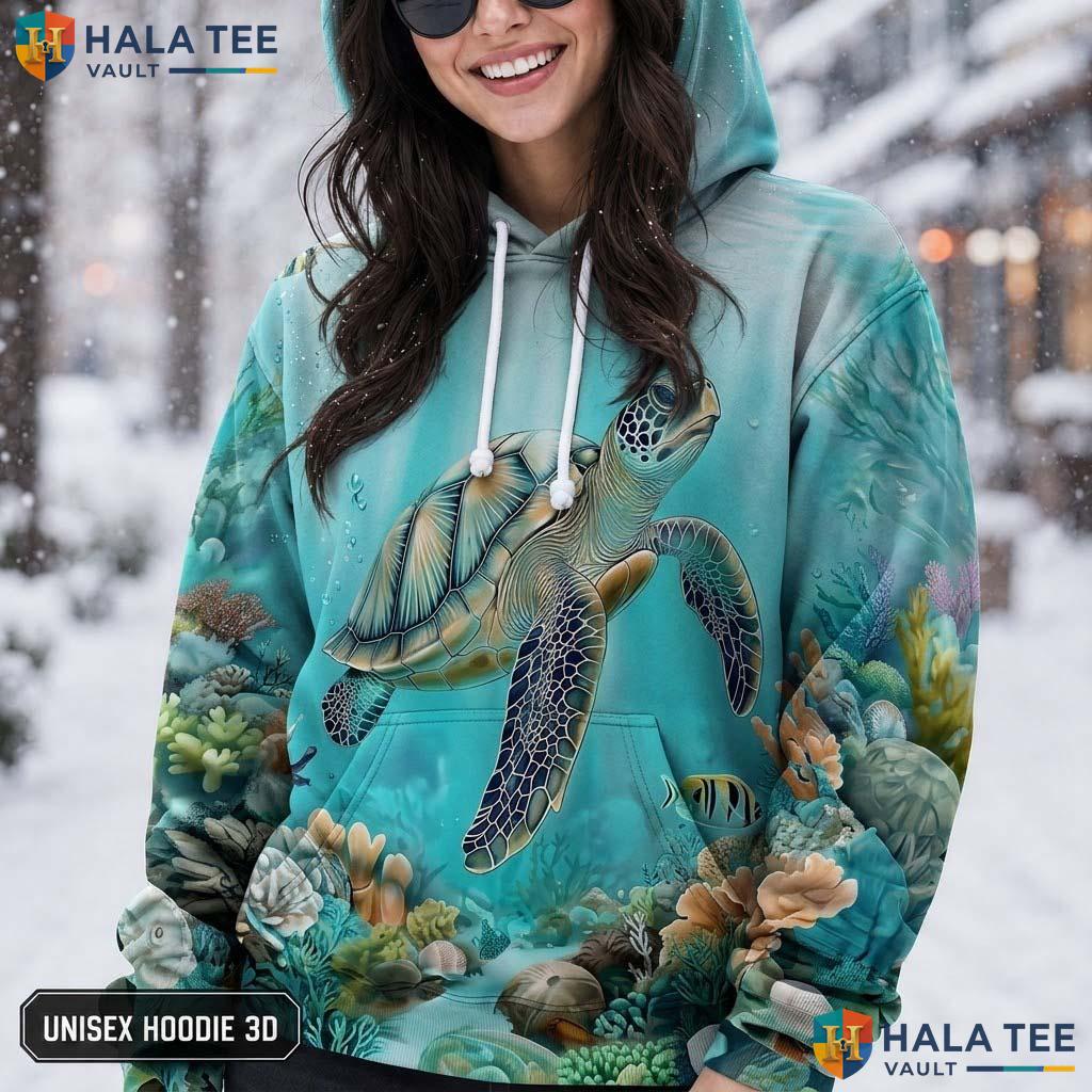 Blue Sea Turtle Skull Hoodie Men Women 3D Graphic Novelty Pullover Top AOP Hoodie