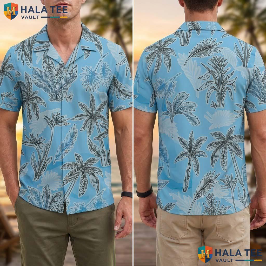 Blue Tree Pattern Tropical Shirt Mens Short Sleeve Vacation Button Down