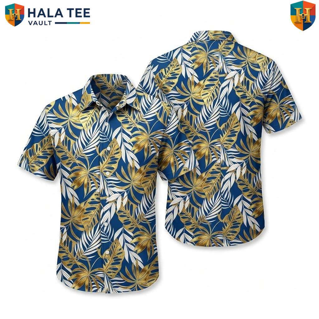 Blue Tropical Leaf Hawaiian Shirt Mens Casual Summer Beach Button Down