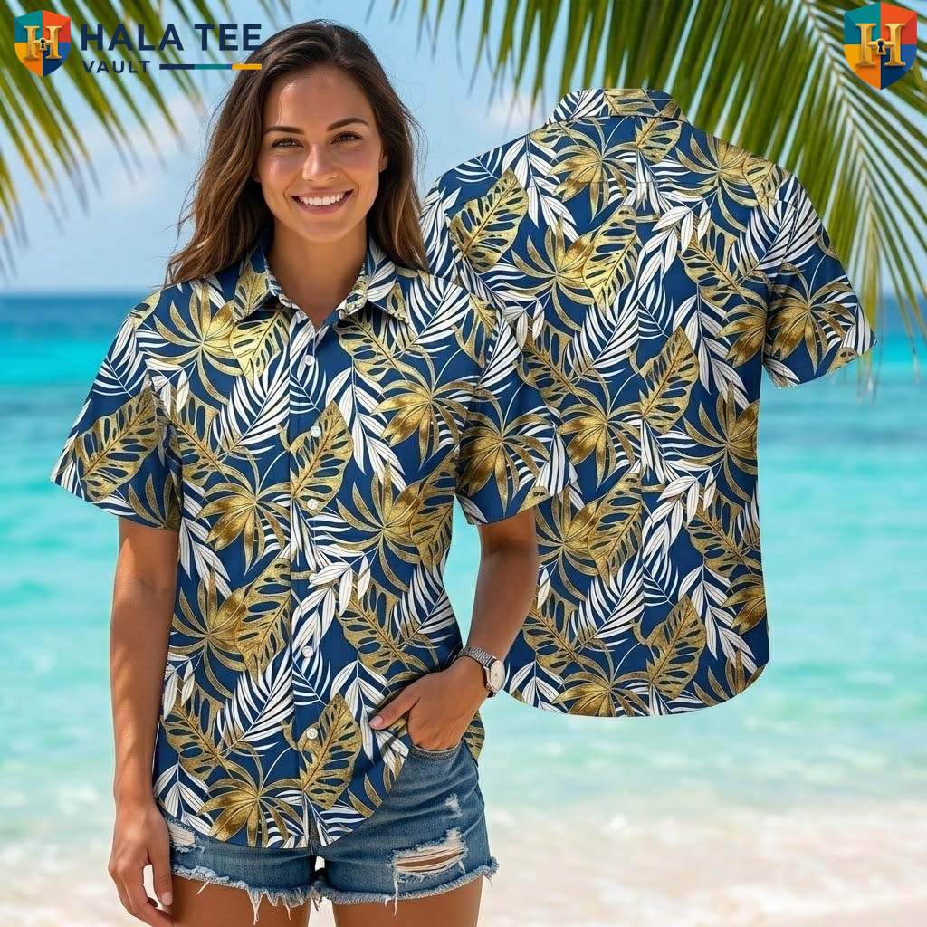 Blue Tropical Leaf Aloha Shirt Mens Casual Summer Beach Button Down