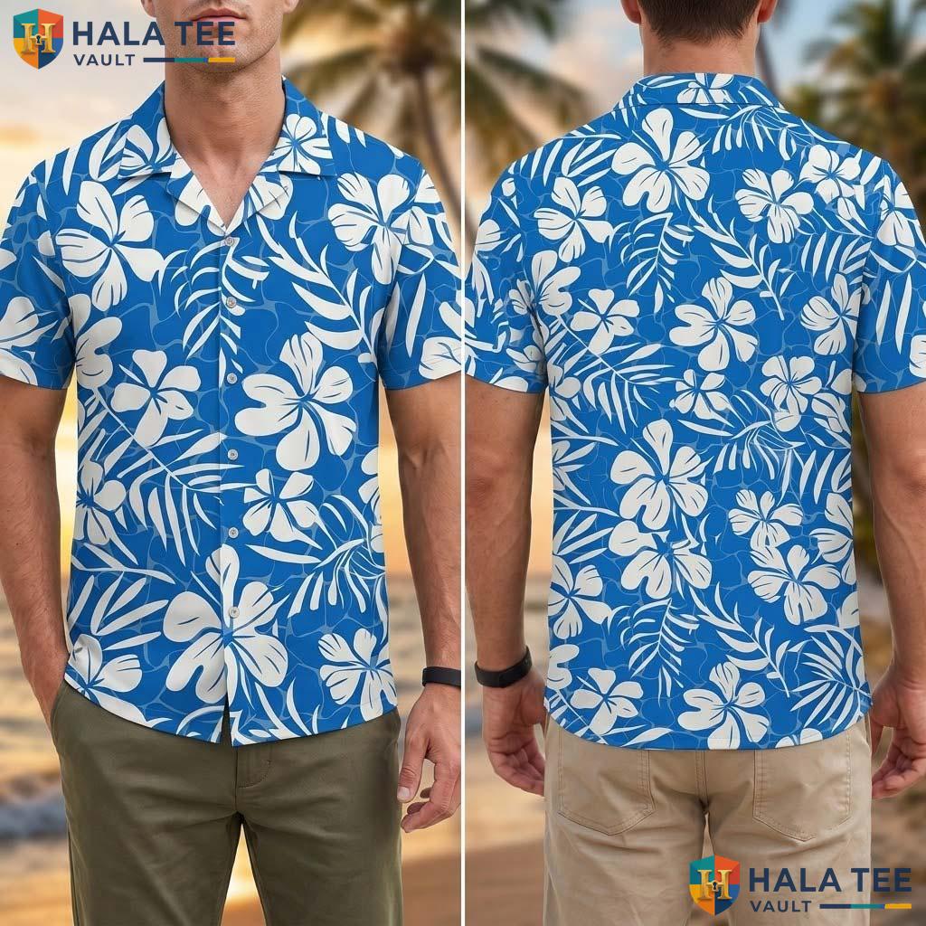 Blue White Pattern Tropical Shirt Mens Short Sleeve Beach Button Down