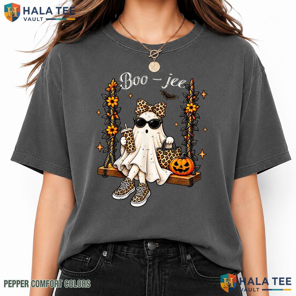 Boo JEE Ghost Pumpkin Coffee Comfort Colors T-Shirt Halloween Leopard