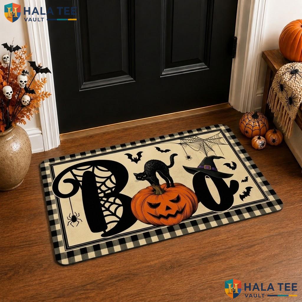 Boo Pumpkin Halloween Outdoor Front door mat Bonsai Tree Welcome Rug Front Door