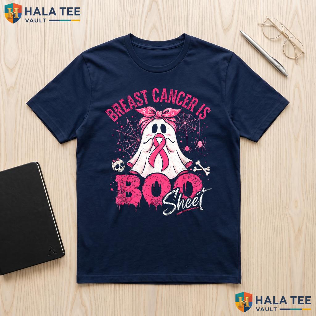 Boo Sheet Halloween Pink Shirt Breast Cancer Ribbon Ghost Apparel Adult