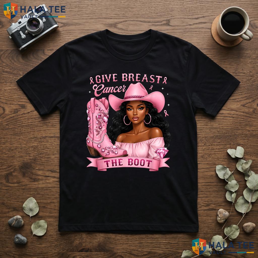 Boot Cowgirl Cancer Awareness Shirt Give Breast Pink Ribbon Apparel Adult