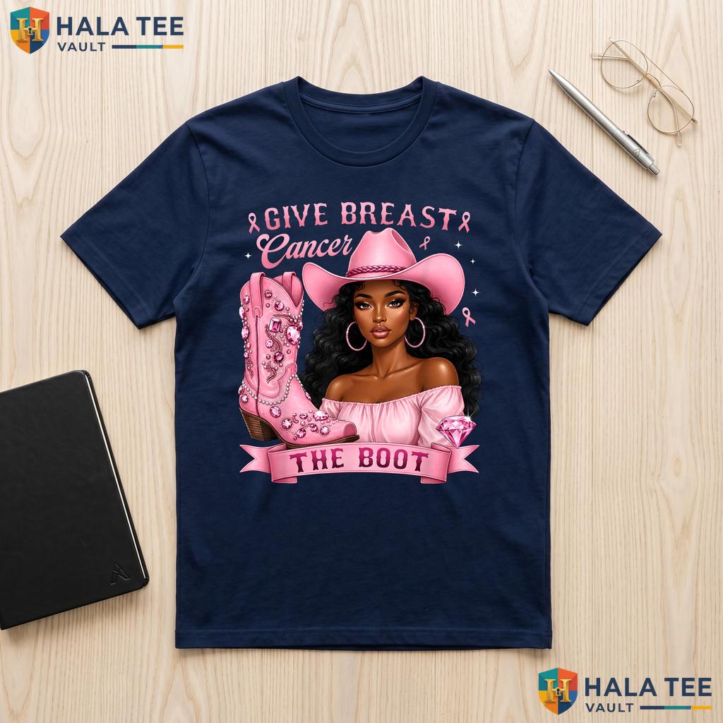 Boot Cowgirl Cancer Awareness Shirt Give Breast Pink Ribbon Apparel Adult
