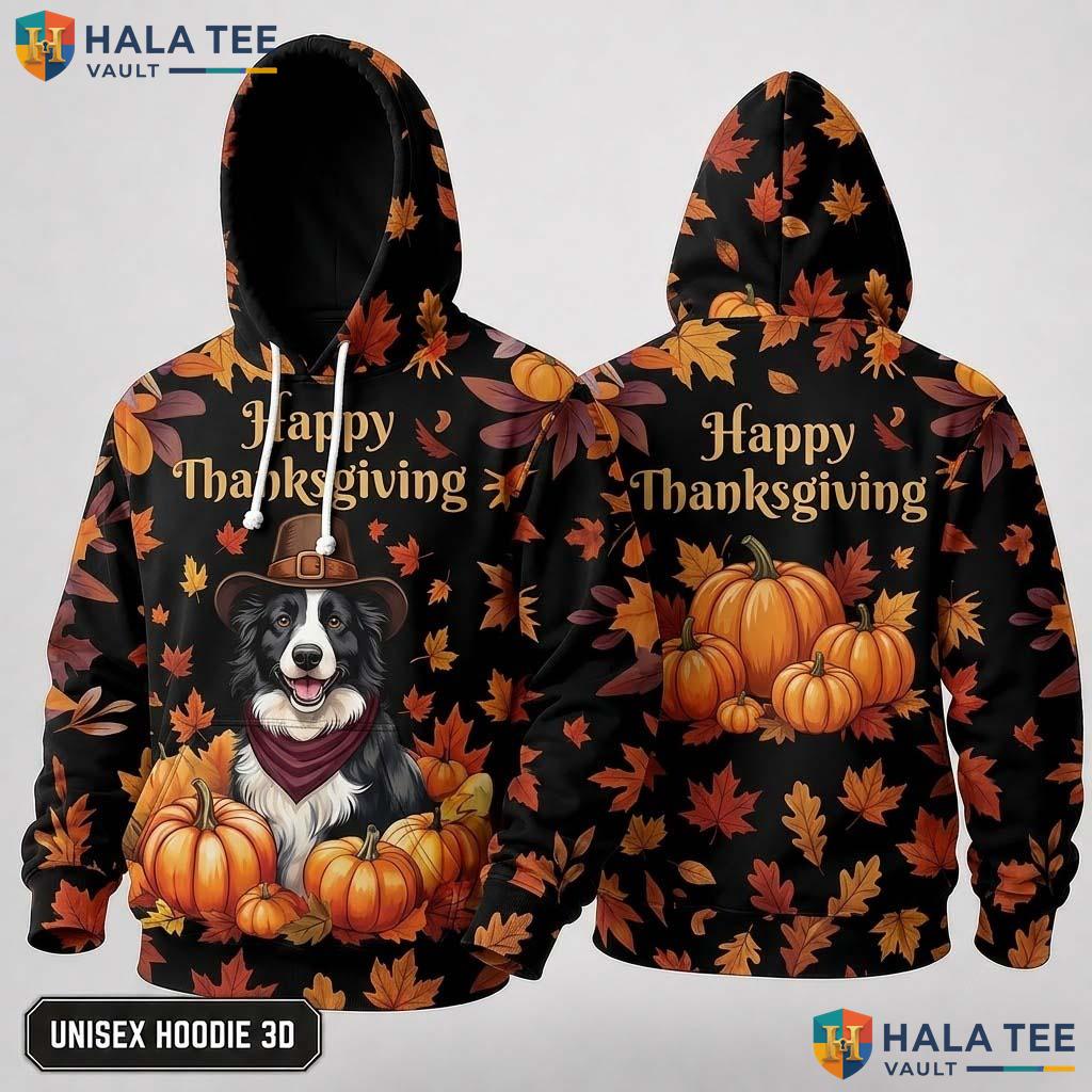 Border Collie Pumpkin Thanksgiving 3D Hoodie Joyful Fall Dog Lovers