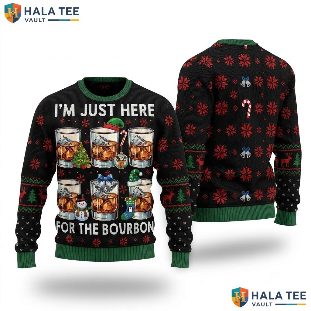 Bourbon Santa Elf Group Christmas Sweater Funny Drinking Glasses Top