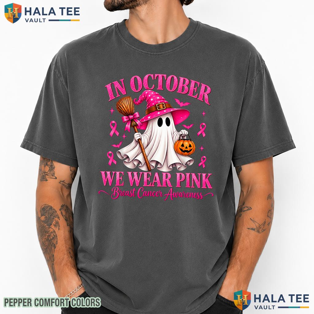 Breast Cancer Ghost Witch Comfort Colors T-Shirt Pink Halloween Top