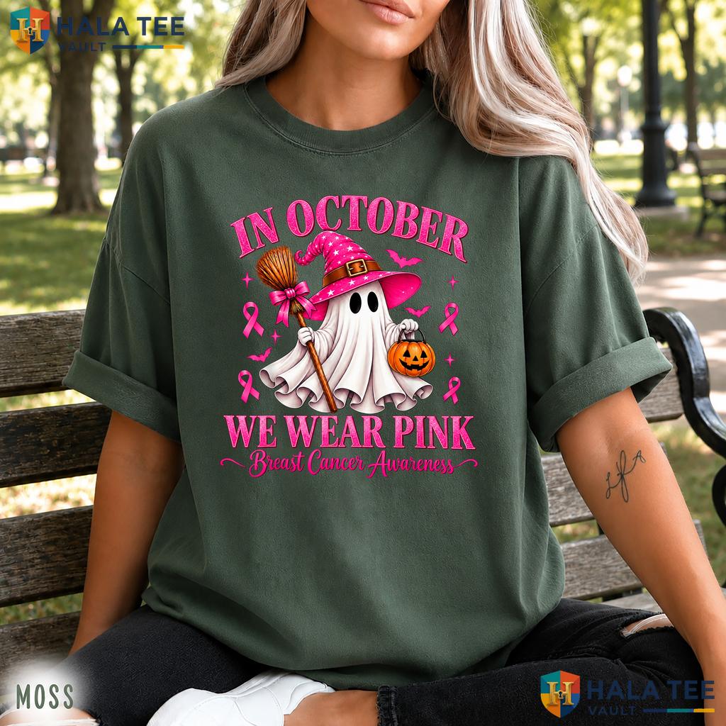 Breast Cancer Ghost Witch Comfort Colors Shirt Pink Halloween Top