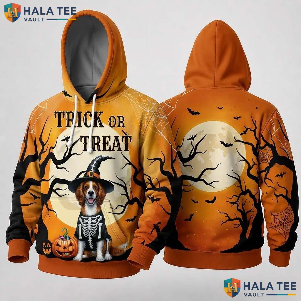 Brittany Spaniel Trick Or Treat 3D Hoodie Funny Pumpkin Halloween Top