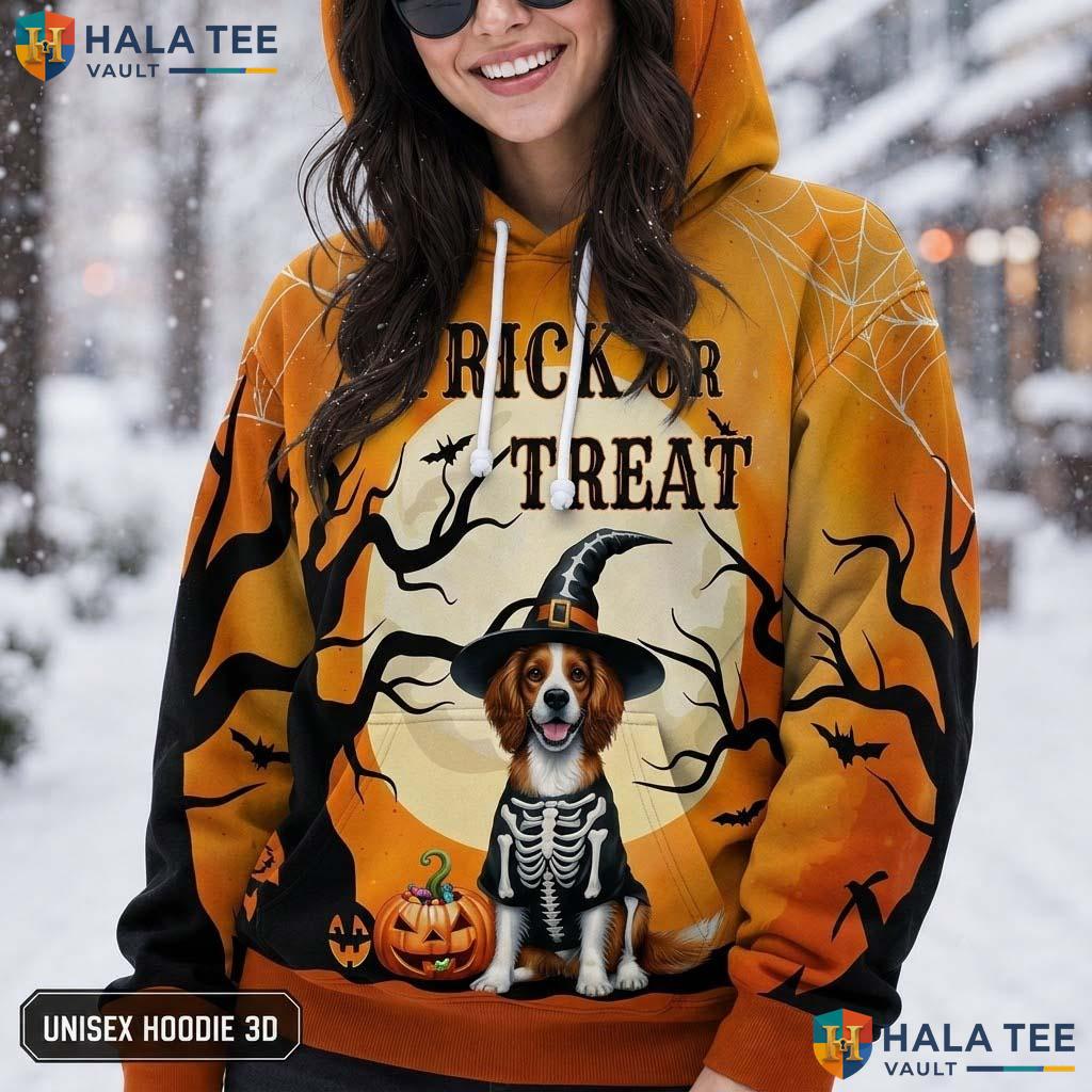 Brittany Spaniel Trick Or Treat 3D Printed Hoodie Funny Pumpkin Halloween Top