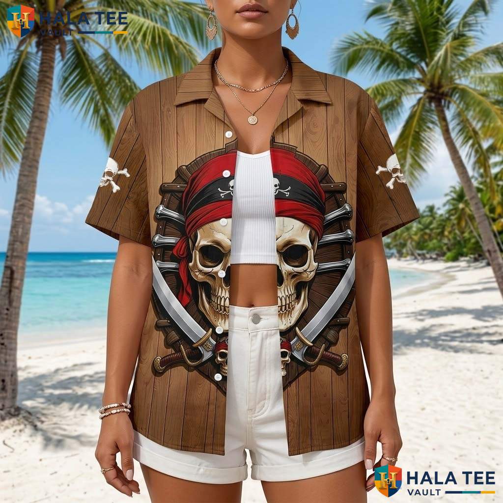 Brown Pirate King Aloha Tee Mens Funny Summer Beach Vacation Outfit