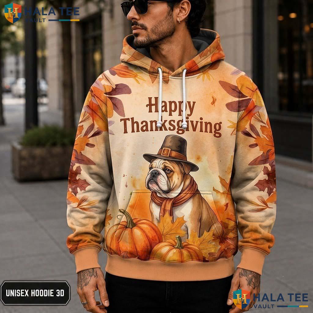 Bulldog Pumpkin Autumn Thanksgiving 3D Printed Hoodie Funny Dog Lovers Top