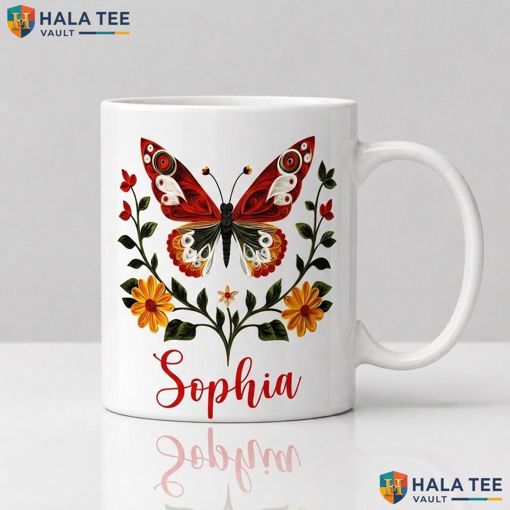Butterfly Flower Witch Ceramic Mug Custom Halloween Silhouette Cup