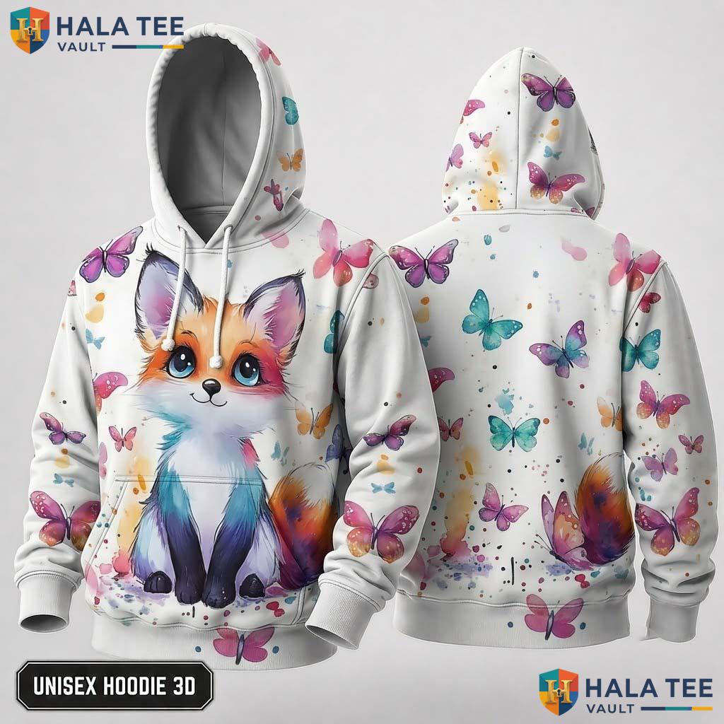 Butterfly Fox Kids 3D Hoodie Novelty Galaxy Printed Pullover Apparel